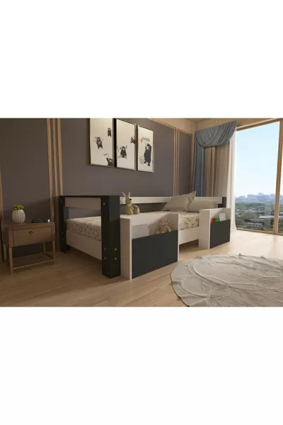 سرير أطفال نينيمو أبيض فحمي بجيوب متوافق مع السرير