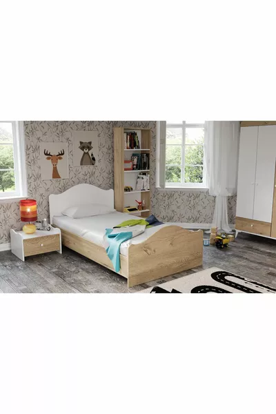 Lit simple Zebra en chêne cm % MDF (4 zones de soutien)