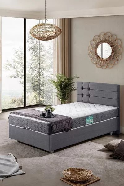 فيينا سرير مفرد مع رأس سرير، مجموعة مزدوجة، رمادي