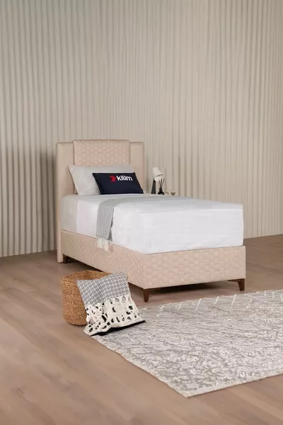 طقم سرير قاعدة مع مسند رأس من الأرثوبيديا بلون كريمي مع درج