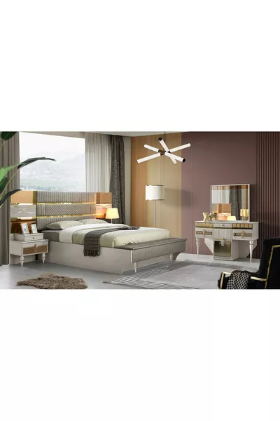 Marsilya MDF Slaapkamer Set met Bedbodem + Bank