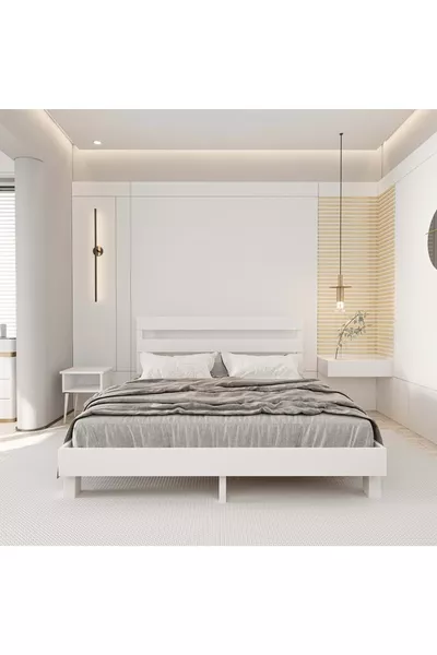 Natura New Model Weißes Kiefernholz-Bettgestell und zwei Nachttische Set