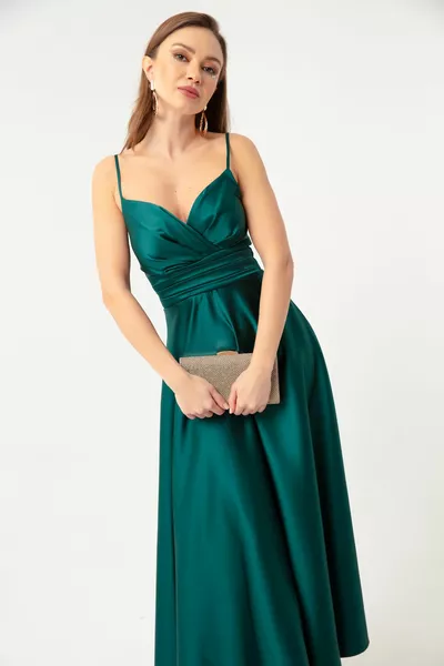 المرأة الزمرد الأخضر حبل حزام حزام حزام الساتان ميدي مساء اللباس والتخرج اللباس