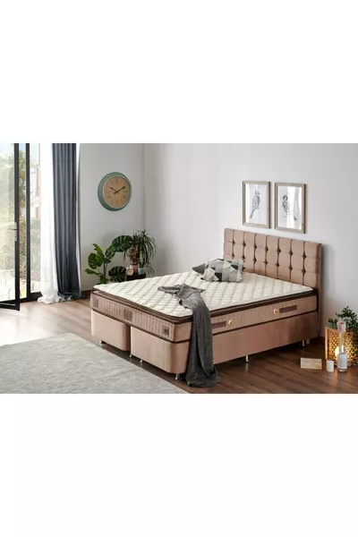 W. Cotton Cm Tweepersoons Bed met Matras, Onderstel en Hoofdeinde - Stoffen Onderstel, Hoofdeinde en Bedset