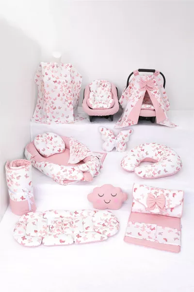 Babynest Kinderwagenbezug Unterlage Stillkissen mit Rückenstütze Tragewanne Kinderwagenkissen mit Griff