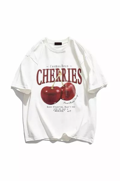 T-shirt bianca oversize unisex donna/uomo con stampa Red Cherries