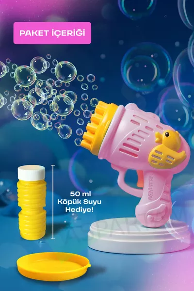 Çok Delikli Pilli Köpük Atan Baloncuk Çıkaran Tabanca Oyuncağı
