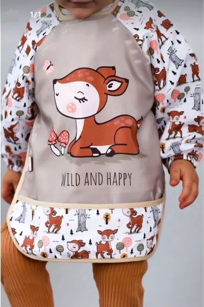 Bavetto impermeabile a maniche lunghe per pappa e attività, bavaglino impermeabile per bambini GEYİK - KARACA