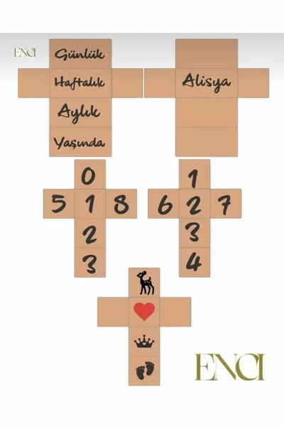 Named Baby Mom Memory Cube Decor Turkish 5-Piece Set Named Wooden Baby Memory Cubes