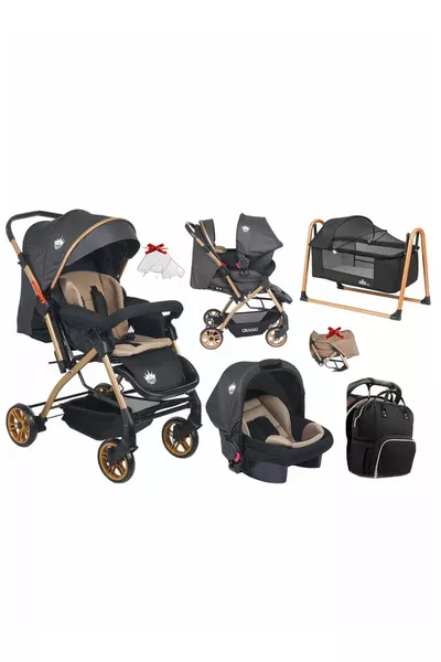 Set promotionnel Aqua : Poussette double face pour bébé avec sac, berceau, couleur anthracite et cape de pluie offerte
