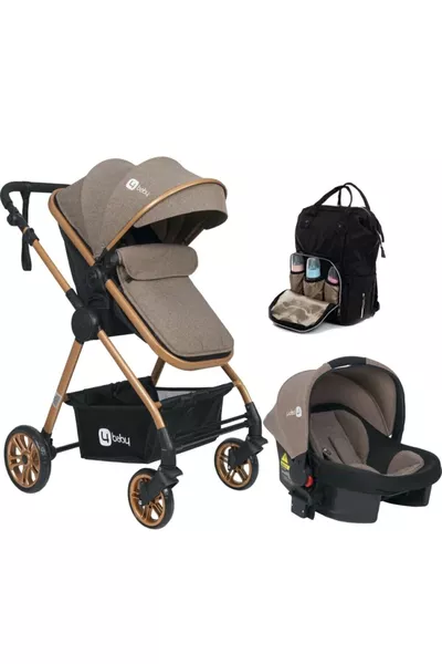 عربة أطفال سفر موديل جولد مع حقيبة Luxs Puset لون قهوة مع غطاء مطر كهدية
