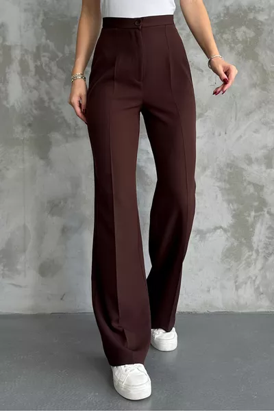 بنطال قماش كلاسيكي كريم عالي الخصر للنساء للموسم الجديد