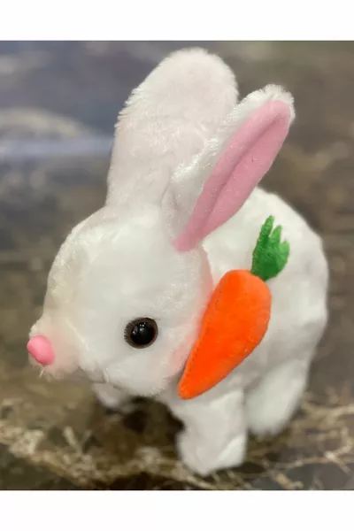 أرنب محشو نابض بالحركة مع صوت وبطارية من Newayer، بحجم سم، مع جزرة.