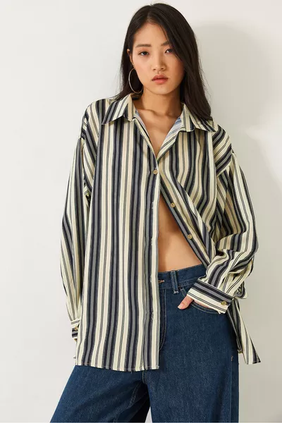 Damen Gestreiftes Oversize-Hemd  
