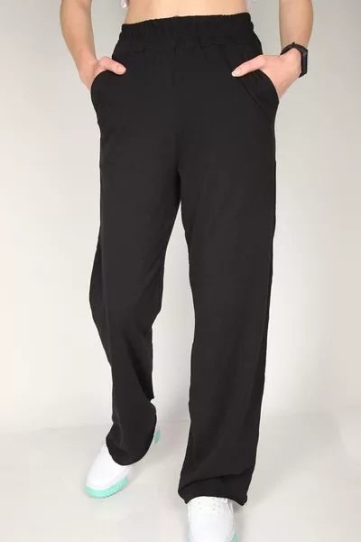 Kadın Siyah Yüksek Bel Ispanyol Paça Eşofman Altı