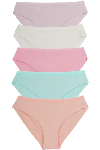 Дамски слипове 5 броя, с лазерно рязане, памучен интерлок с ликра, сьомга