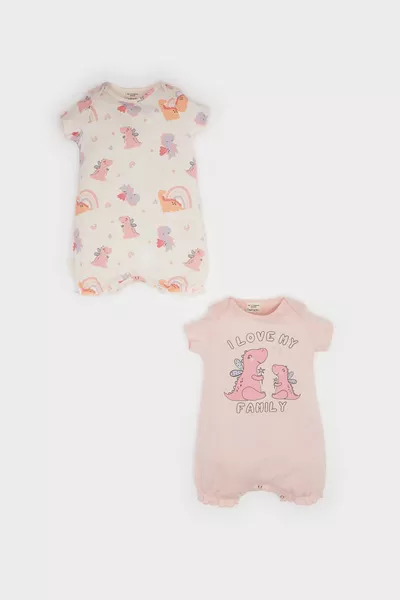 Baby Girl Newborn Dinosaur Print Cotton 2-Piece Short Sleeve Romper SM