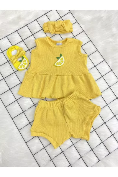 GELBES RIB-STOFF LEMON FILZ BALLETTSCHUH SOCKEN SET