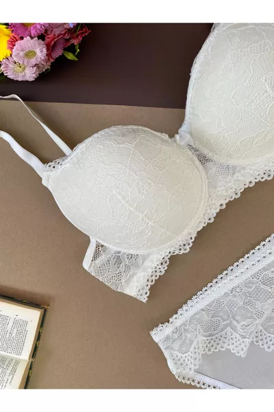 طقم صدرية نسائية مبطنة (مدعمة) مع حمالات وسلك ودانتيل