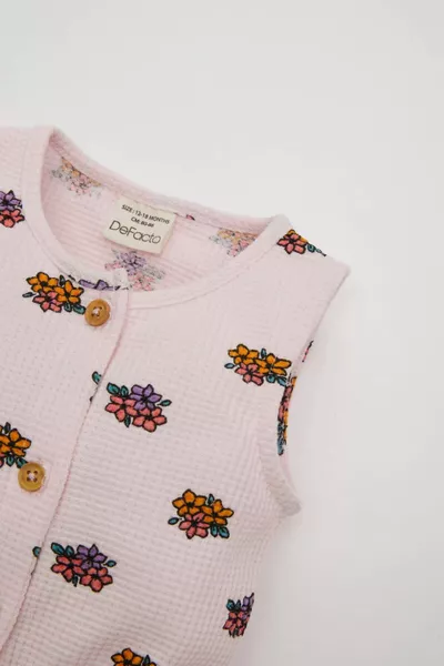 Baby Girl 2-Piece Set Floral Waffle Sleeveless Romper with Headband HS