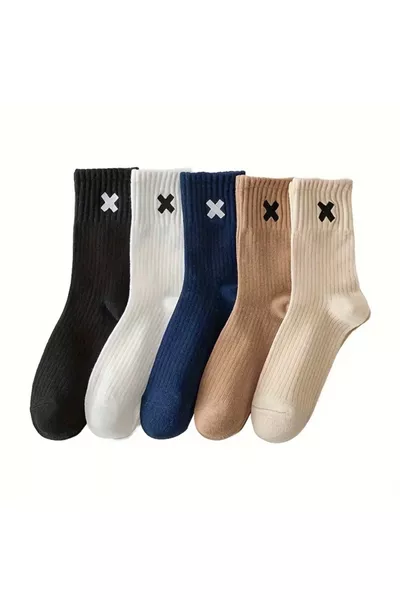 جوارب تنس طلابية بطباعة مزدوجة متقاطعة 5 أزواج