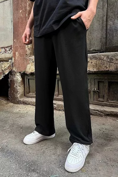 Men's Black Baggy Oversized Wide-Leg Sweatpants