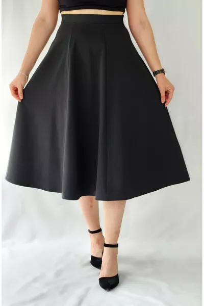 Damen Schwarzer Sechsteilig Gewebter Maxi Glockenrock