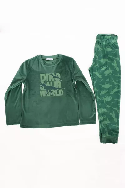 Boys' Green Super Soft Dinosaur Print Pajama Set