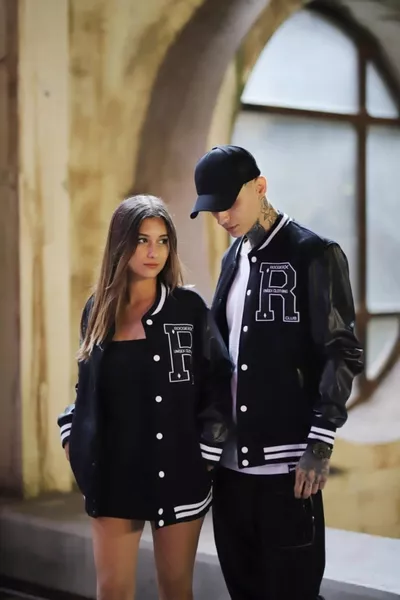 Унисекс Оувърсайз Черно Complex Кол кожено колежанско яке