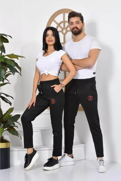 Парижки щамповани черни унисекс водолазни тъкани Slimfit Обикновени спортни панталони за джогинг на открито