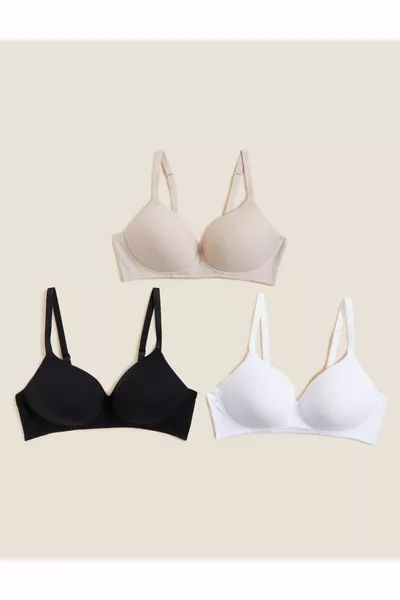 Комплект от 3 памучни сутиена без банели