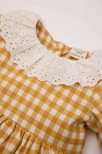 Платье для девочки с длинным рукавом, с кружевным воротником и клетчатым узором NS