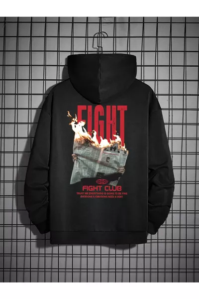 هودي سويتشيرت شاردنل بثلاث خيوط بطبعة نادي القتال للجنسين بمقاس كبير