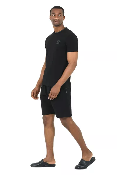 طقم شورت من قماش ديس ريلاكسد % قطن، % إيلاستان - أسود - سلسلة عالية الجودة