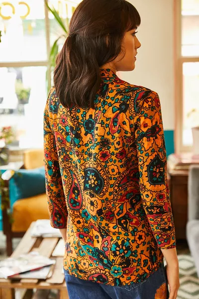 Женская рубашка из тканого вискозного материала с рукавами с подгибкой горчичного цвета 