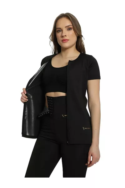 Set di leggings termici a vita alta con bottoni che snelliscono e vita sottile + body termico a maniche lunghe con zip