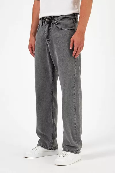 Мужские широкие джинсы с высокой талией серо-коричневого цвета оверсайз