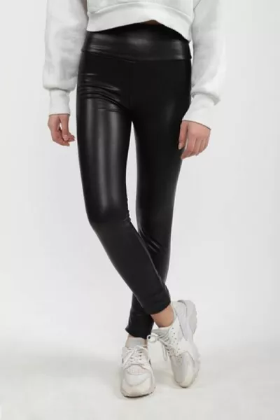 بنطال ضيق جلد أسود نسائي بخصر مرتفع وببطانة داخلية مبطنة