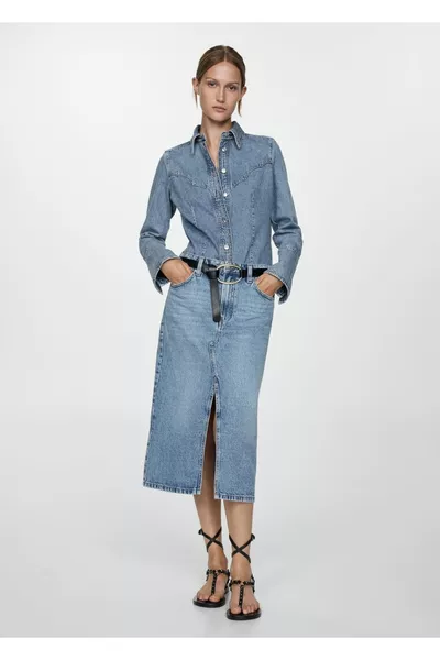 تنورة دنيم متوسطة الطول