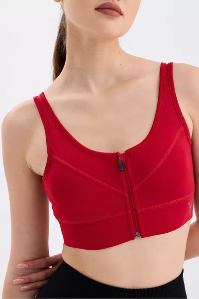 Дамски червен бюстие с цип / Спортно бюстие