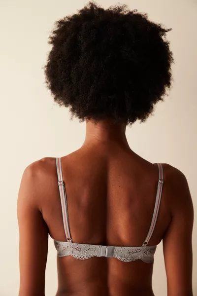 Удобен сив сутиен без подплънки с блясък