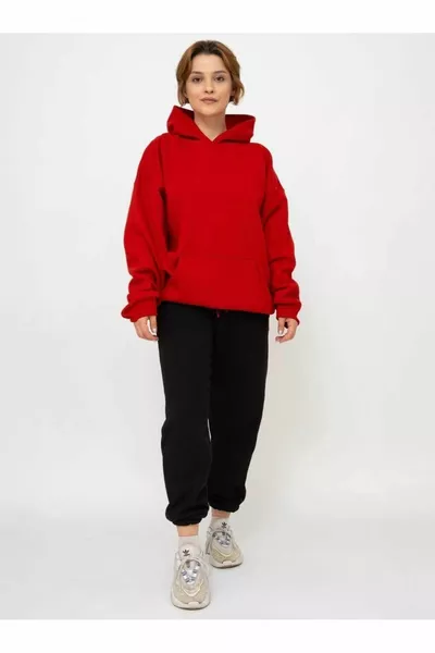 Unisex Red Hooded Oversized Sweatshirt