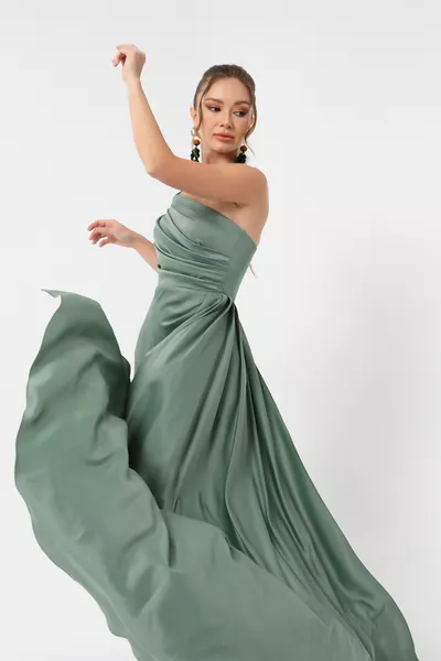 Robe de soirée en satin turquoise à une épaule pour femmes et robe de remise des diplômes