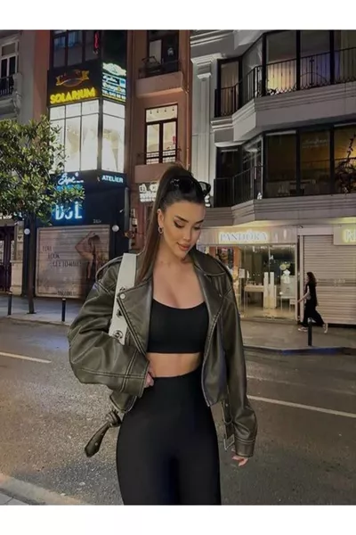 Bonded Oversized Leather Biker Jacket