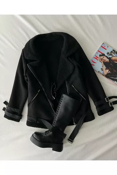 معطف بيلوش فاخر مبطن بالفراء المستورد