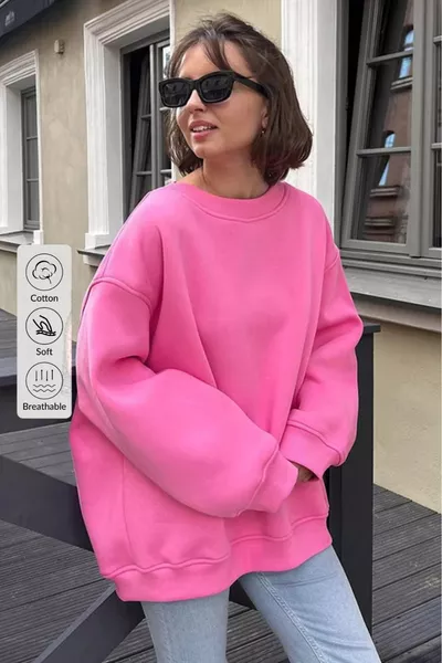 Dames Fleecegevoerde Fleece Sweatshirt met Fietsnek, Warme Losse Wintertrui ROZE