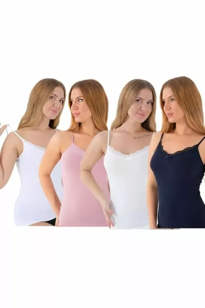 4-Pack Women's Lace Trim Spaghetti Strap Tank Top