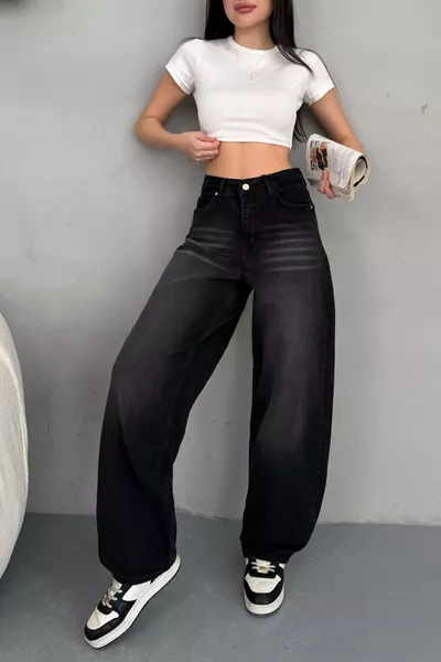 Jean baggy femme à coupe large, jambes larges, effet délavé