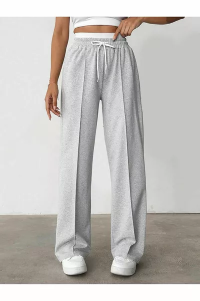 Pantaloni della tuta estivi oversize in tessuto di cotone elasticizzato in vita e gamba larga