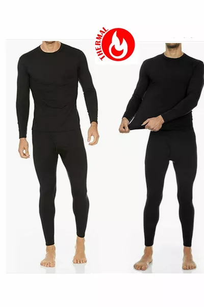 Ensemble thermique homme d'hiver / noir uni / extensible